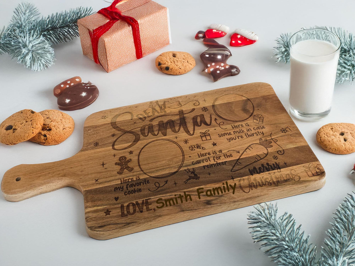 Dear Santa personalized cutting board, personalized gifts, Christmas gift ideas, Kids Christmas, Dear Santa Cookie and milk tray