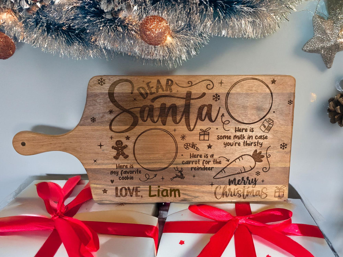 Dear Santa personalized cutting board, personalized gifts, Christmas gift ideas, Kids Christmas, Dear Santa Cookie and milk tray