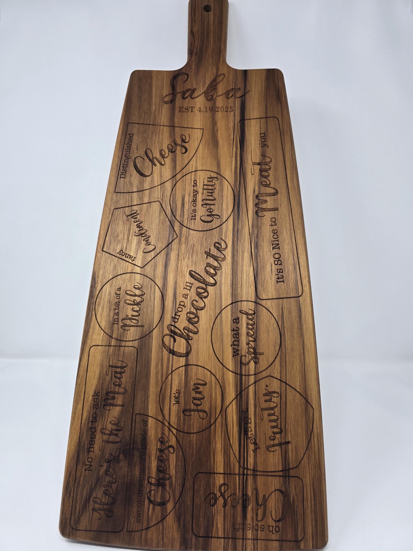 Personalized Charcuterie Board with Engraved Name & Date – Custom Cheese Board with Food Placement Guide – Wedding or Housewarming Gift