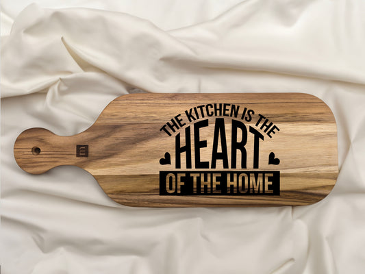 "The Kitchen is the Heart of the Home" Engraved Teak Cutting Board