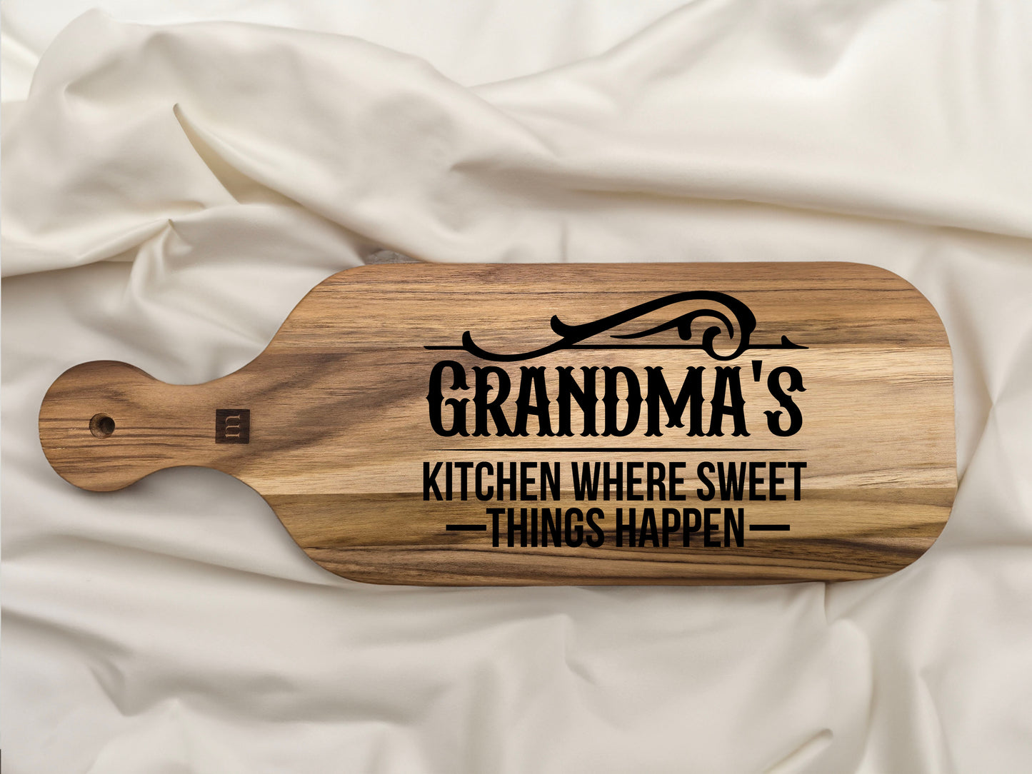 "Grandmas Kitchen Where Sweet Things Happen" Engraved Teak Cutting Board