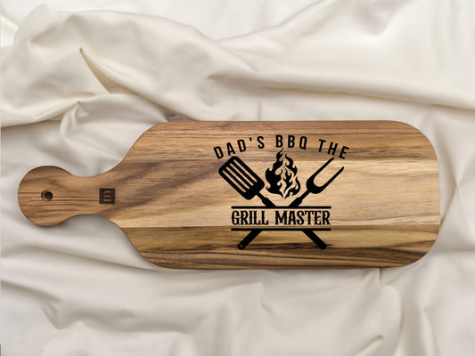 "Dad's BBQ The Grill Master" Engraved Teak Cutting Board