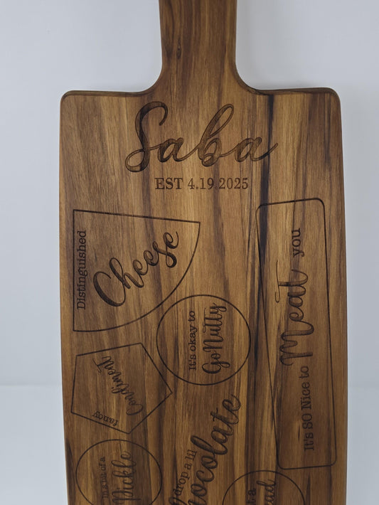 Personalized Charcuterie Board with Engraved Name & Date – Custom Cheese Board with Food Placement Guide – Wedding or Housewarming Gift