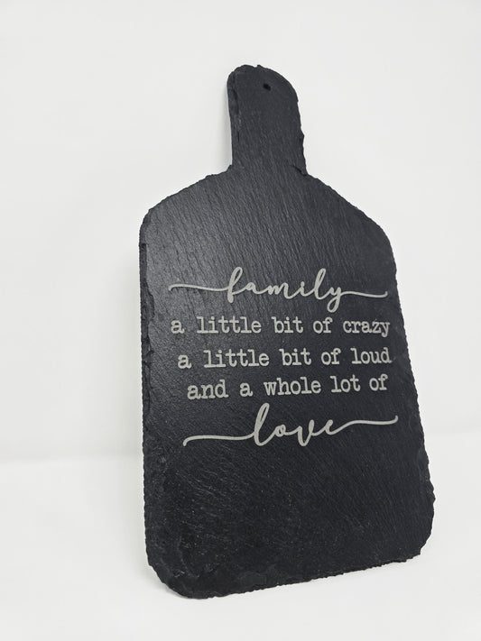 Engraved Slate Charcuterie Board – Family Quote – Custom Cutting Board – Rustic Kitchen Decor – Mother's Day Gift –Personalized Gift for Mom