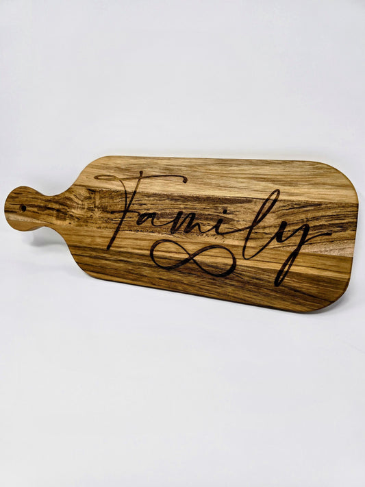 Engraved Cutting Board with Family & Infinity Symbol – Rustic Slate, Walnut, or Maple – Personalized Gift – Housewarming- Mother’s Day Gift